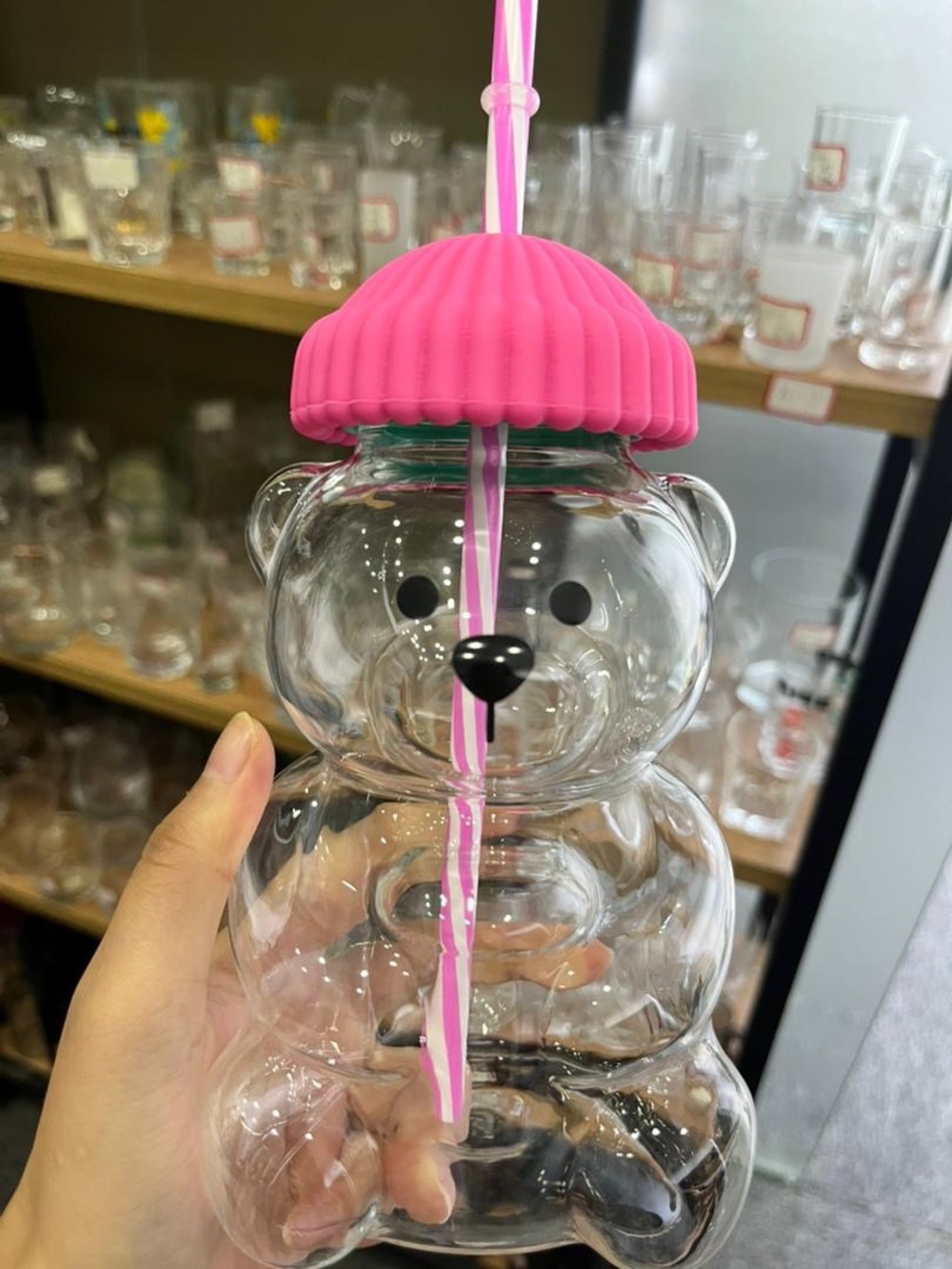 Hot Pink Glass Bear Cup
